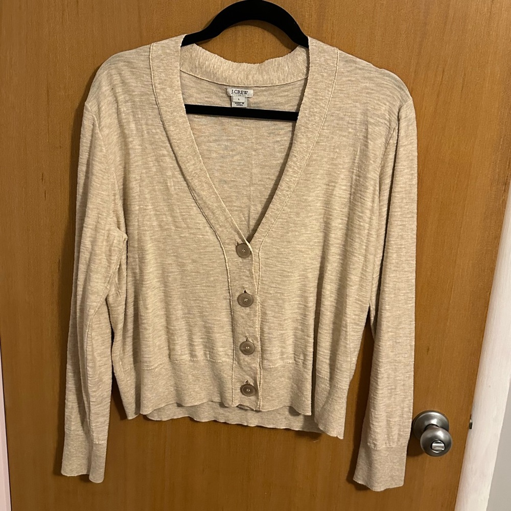 J. Crew Tan Cardigan Button Thin Sweater large